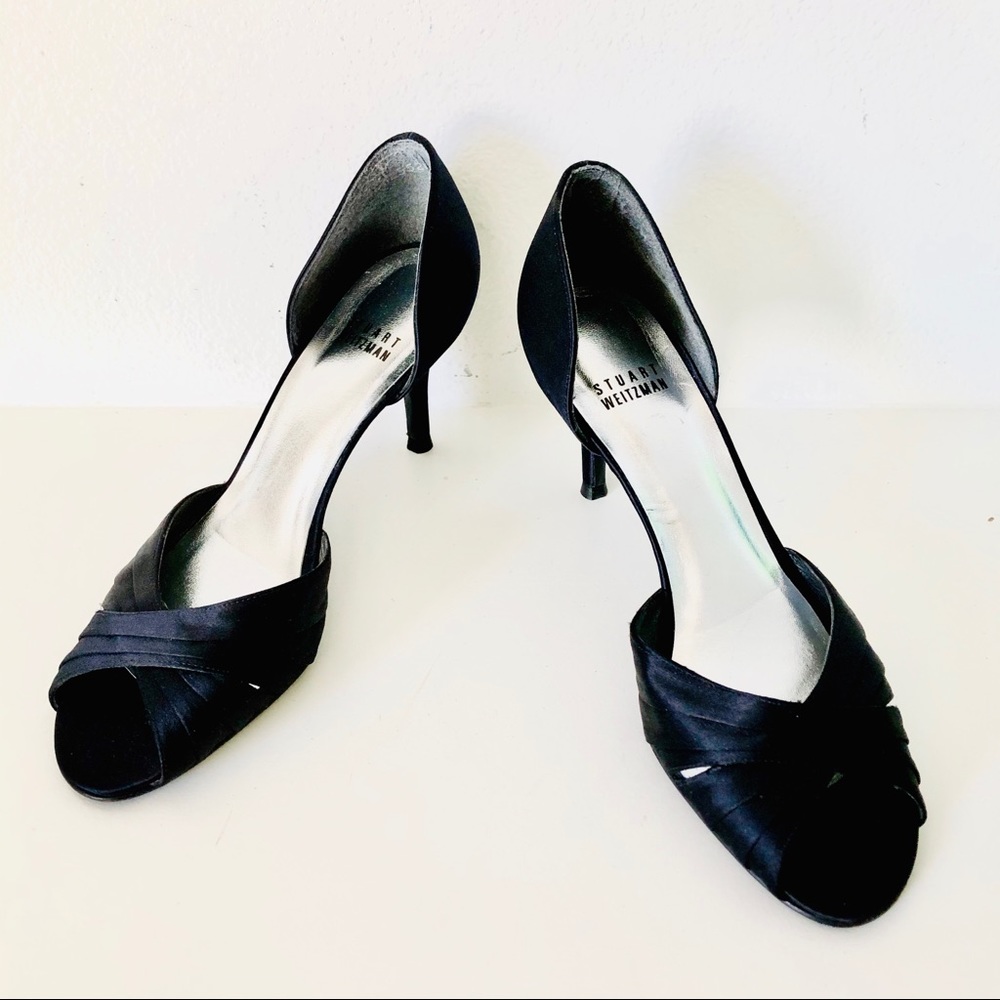 STUART WEITZMAN⚡️Black Satin Peep Toe Heels_8B